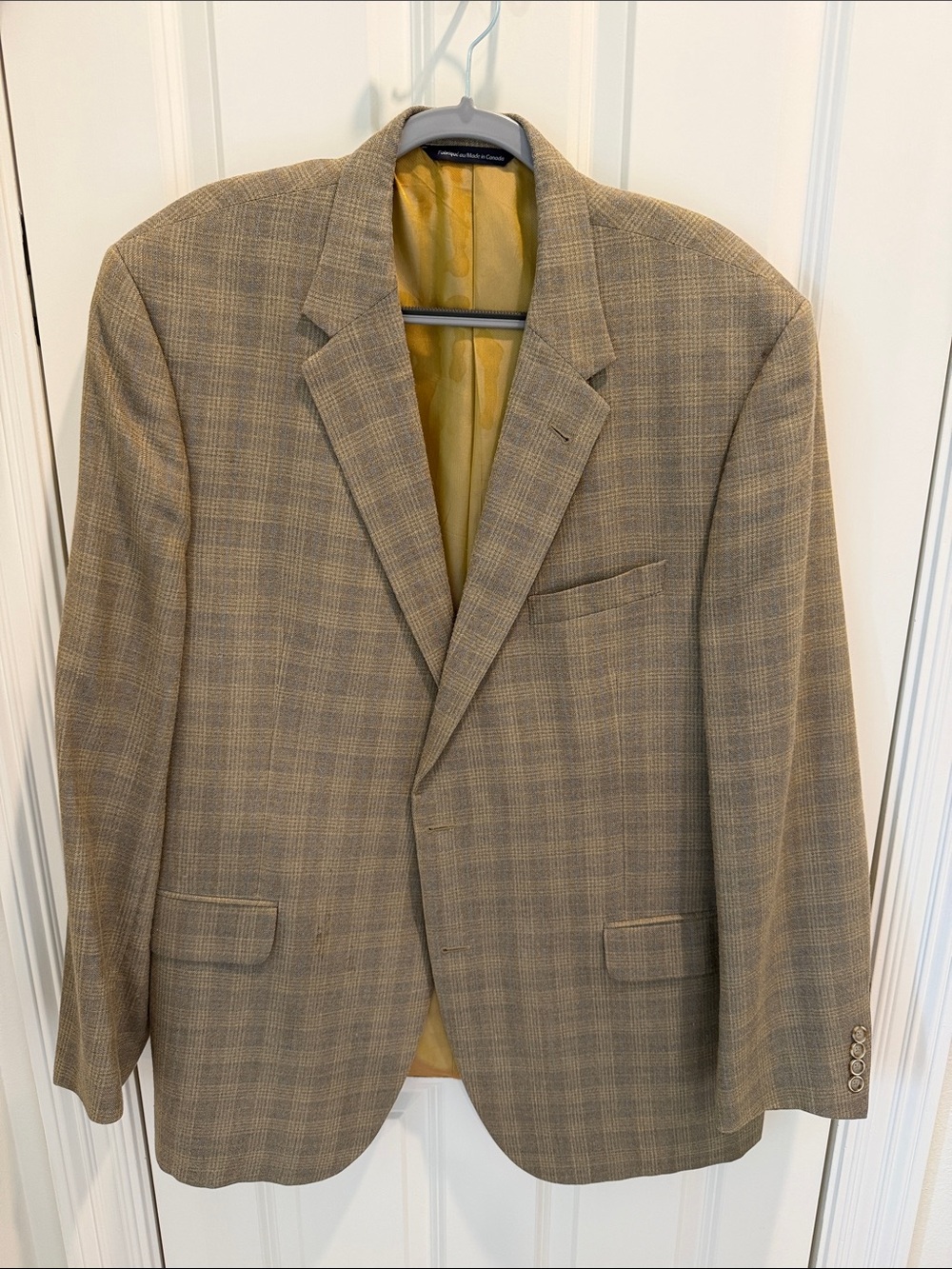 Coppley Men's Beige Plaid Sport Coat Blazer